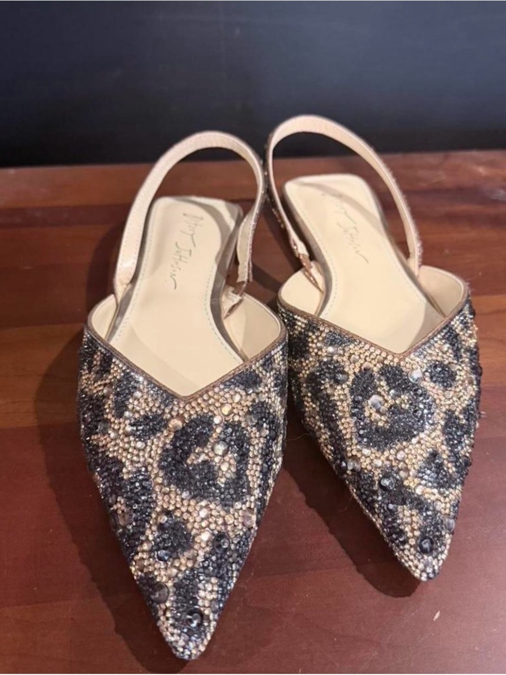 Betsey Johnson Black and Cream Beaded Pointed Slingback Flats